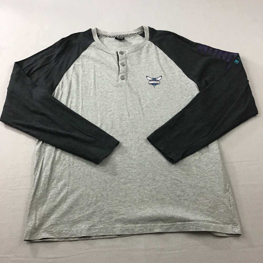 Charlotte Hornets Shirt Men Extra Large Gray Jordan Henley Pullover Tee NBA XL